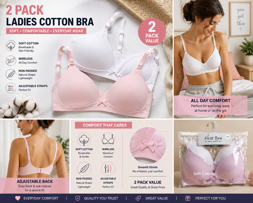 Ladies cotton bra pack - cotton,